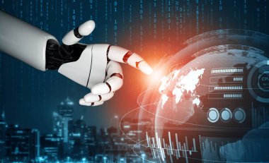 XAI 3D Renching futuristik robot teknolojisi geliştirme, yapay zeka yapay zeka ve makine öğrenme konsepti. İnsan hayatının geleceği için küresel robot biyonik bilim araştırması.