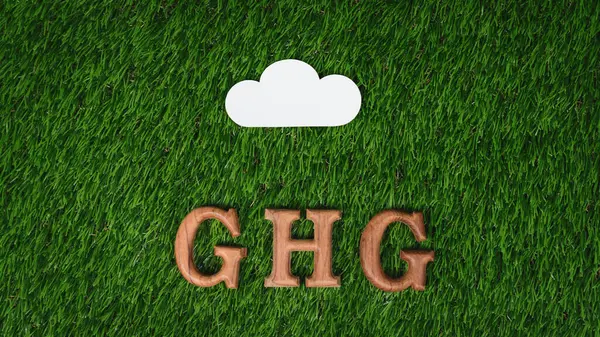 Arranged Wooden Alphabet Text Ghg Biophilic Background Greenhouse Gases Icon — Stock Photo, Image