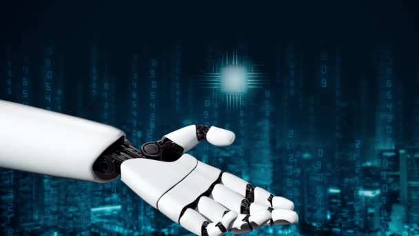 Xai未来主义机器人人工智能革命人工智能人工智能技术的发展和机器学习的概念 全球机器人区块链科学研究对未来人类生活的影响 3D渲染 — 图库视频影像