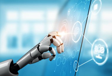 XAI 3D Renching futuristik robot teknolojisi geliştirme, yapay zeka yapay zeka ve makine öğrenme konsepti. İnsan hayatının geleceği için küresel robot biyonik bilim araştırması.