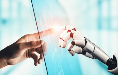 XAI 3D yorumlama fütürist robot teknolojisi geliştirme, yapay zeka yapay zekası ve makine öğrenme konsepti. İnsan hayatının geleceği için küresel robot biyonik bilim araştırması.