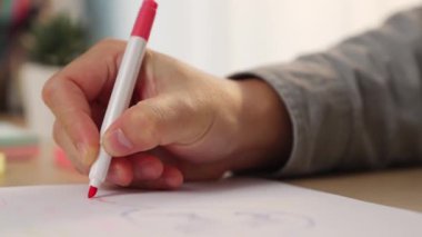 Yavaş çekim kapanış çalışanı stratejik pazarlama planı yapıyor ve toplantı odasındaki ofis masasına renkli yapışkan notlarla zihin haritası yapıyor. Değiştirilmiş