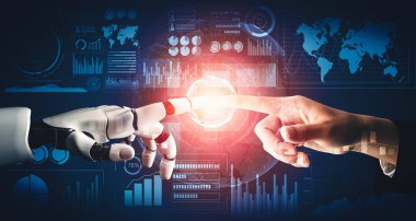 XAI 3D yorumlama fütürist robot teknolojisi geliştirme, yapay zeka yapay zekası ve makine öğrenme konsepti. İnsan hayatının geleceği için küresel robot biyonik bilim araştırması.