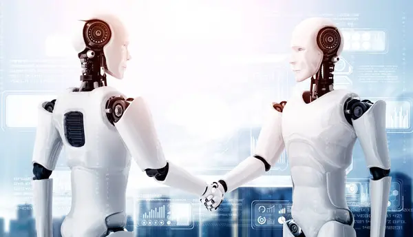 Xai Illustration Humanoid Robot Handslag För Att Samarbeta Framtida Teknisk — Stockfoto
