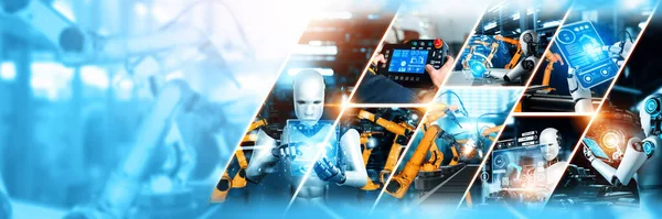 Robot Automatizado Industria Montaje Brazos Robóticos Producción Fábrica Concepto Inteligencia —  Fotos de Stock