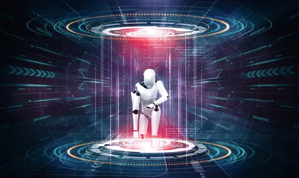 Xai Illustration Robot Humanoid Sci Fantasy World Concept Thinking Brain — Stock Photo, Image