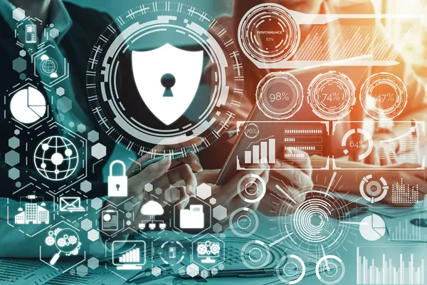 Cyberbezpieczeństwo Koncepcja Ochrony Danych Cyfrowych Interfejs Ikony Pokazujący Bezpieczną Technologię — Zdjęcie stockowe