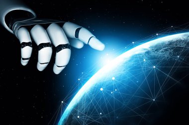 XAI 3D Renching futuristik robot teknolojisi geliştirme, yapay zeka yapay zeka ve makine öğrenme konsepti. İnsan hayatının geleceği için küresel robot biyonik bilim araştırması.