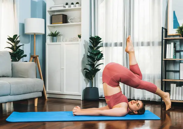 Flexible Dexterity Woman Sportswear Doing Yoga Position Meditation Posture Exercising — Stock Photo, Image