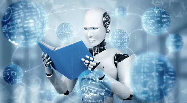 Xai Illustration Illustration Robot Humanoid Reading Book Concept Future Artificial — Stock Photo, Image