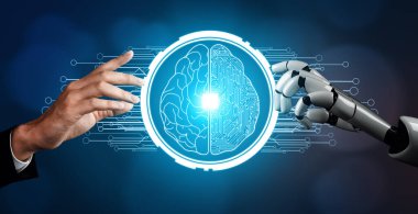 XAI 3D Renching futuristik robot teknolojisi geliştirme, yapay zeka yapay zeka ve makine öğrenme konsepti. İnsan hayatının geleceği için küresel robot biyonik bilim araştırması.