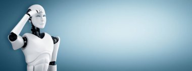 XAI 3D illüstrasyon. İnsansı robot temiz arkaplan üzerinde ileriye bakıyor. 3D illüstrasyon.