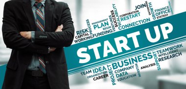Start Up Business of Creative People Concept - Modern graphic interface showing symbol of entrepreneurship, fund, and project plan to start a new small business by smart group of entrepreneur. uds clipart