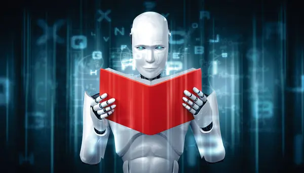 Ilustração Xai Ilustração Livro Leitura Humanoide Robô Conceito Inteligência Artificial — Fotografia de Stock