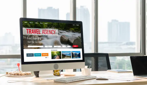 Sitio Web Agencia Viajes Línea Para Búsqueda Modish Ofertas Planificación — Foto de Stock