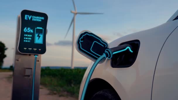 Electric Car Recharging Energy Charging Station Smart Charger Wind Turbine — Stock Video