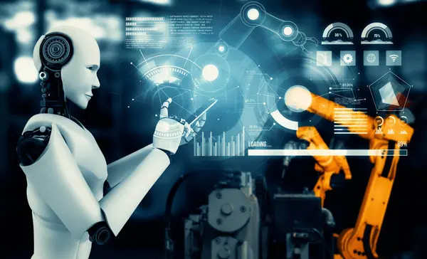 Xai Zmechanizowany Robot Przemysłowy Broń Robotyczna Montażu Produkcji Fabrycznej Koncepcja — Zdjęcie stockowe