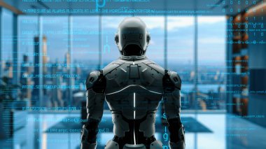 Yapay zeka mühendisliği iş başında. Yapay zeka algoritması pazarlama otomasyonu, teknik analiz, çözüm iletişimi ve hızlı yanıt için. LISP kodlu program ve 3d resimleme öğrenen makine