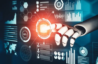 XAI 3D yorumlama fütürist robot teknolojisi geliştirme, yapay zeka yapay zekası ve makine öğrenme konsepti. İnsan hayatının geleceği için küresel robot biyonik bilim araştırması.