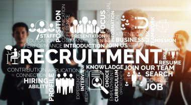 İnsan Kaynakları İşe Alma ve İnsan Ağı Konsepti. Modern grafik arayüzü profesyonel eleman alımını ve personel arayışını gösteriyor. uds