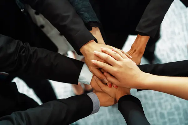 Many Happy Business People Stacking Hands Together Joy Success Company — Stock Photo, Image