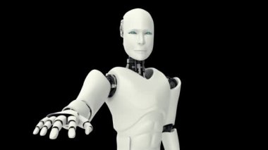 XAI Futuristik robot, yapay zeka CGI siyah ve yeşil arka plan üzerinde çalışıyor. Robot Adam 3D canlandırma.