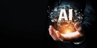 Yapay zeka mühendisliği, büyük veri ve yapay zeka makinesi kavramında yapay zeka beyin işlemcisiyle iş desteği için üretken yapay zeka kullanmayı öğrenen insan etkileşimi. NLP.