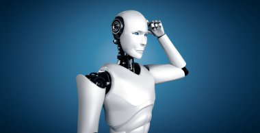 XAI 3D illüstrasyon. Yapay zeka kavramında yapay zeka kavramını inceleyen yapay zeka analizi yapan yapay zeka düşünen yapay robot. Dördüncü endüstriyel devrim için. 3B illüstrasyon.