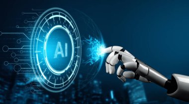 XAI 3D Renching futuristik robot teknolojisi geliştirme, yapay zeka yapay zeka ve makine öğrenme konsepti. İnsan hayatının geleceği için küresel robot biyonik bilim araştırması.