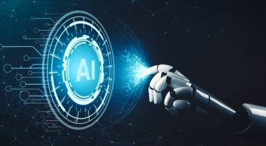 XAI 3D yorumlama fütürist robot teknolojisi geliştirme, yapay zeka yapay zekası ve makine öğrenme konsepti. İnsan hayatının geleceği için küresel robot biyonik bilim araştırması.