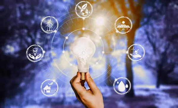 Інноваційна Лампа Зеленої Енергії Майбутньою Промисловістю Виробництва Електроенергії Іконок Графічний — стокове фото