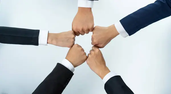 Büroangestellte Die Hand Hand Stapeln Symbolisieren Eine Erfolgreiche Gruppe Von — Stockfoto