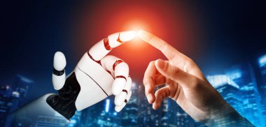 XAI 3D Renching futuristik robot teknolojisi geliştirme, yapay zeka yapay zeka ve makine öğrenme konsepti. İnsan hayatının geleceği için küresel robot biyonik bilim araştırması.