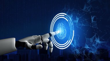 XAI 3D Renching futuristik robot teknolojisi geliştirme, yapay zeka yapay zeka ve makine öğrenme konsepti. İnsan hayatının geleceği için küresel robot biyonik bilim araştırması.