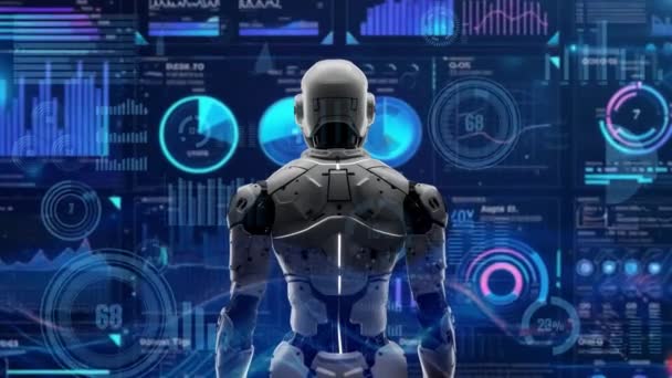 未来的机器人工程人工智能解决方案与Lisp 一种营销机器人自动化 Llm技术分析和网络通信的战略算法 3D演示人工智能 — 图库视频影像