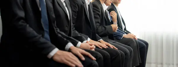 Group Interviewee Candidate Formal Suit Line Interview Sitting Chair Job — Stock Photo, Image