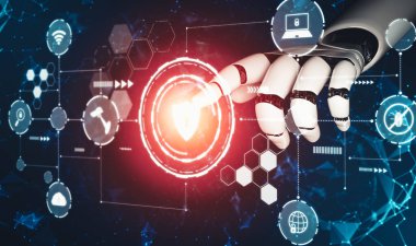 XAI 3D yorumlama fütürist robot teknolojisi geliştirme, yapay zeka yapay zekası ve makine öğrenme konsepti. İnsan hayatının geleceği için küresel robot biyonik bilim araştırması.