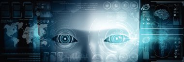 XAI 3D illüstrasyon robotu insansı yüzü, 4. Endüstriyel Sanayi için yapay zeka ve makine öğrenme süreci tarafından yapay zeka ve yapay zeka tarafından büyük veri analizi konsepti ile yakından incelenir.