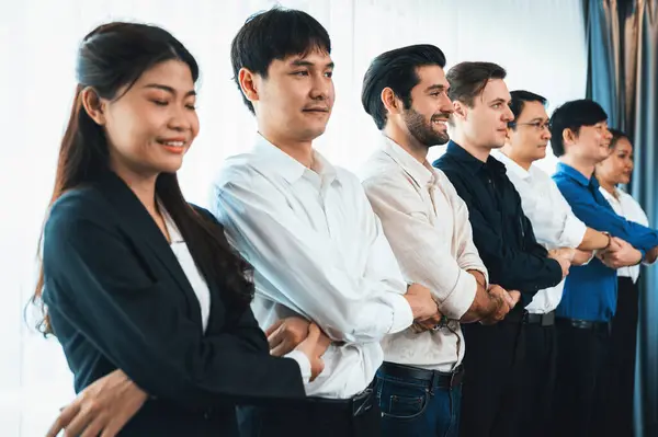 Business Team Standing Join Link Hand Together Line Symbolize Successful — Stock Photo, Image