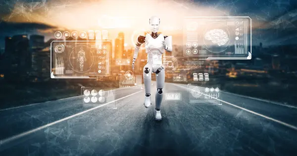 Xai Illustration Running Robot Humanoid Showing Fast Movement Vital Energy — Stock Photo, Image