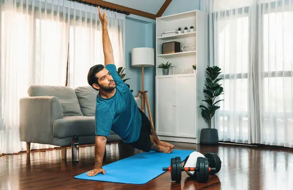 Flexible Dexterity Man Sportswear Doing Yoga Position Meditation Posture Exercising — Stock Photo, Image