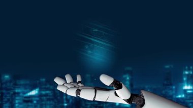 XAI Futuristik robot yapay zeka devrimci yapay zeka teknoloji geliştirme ve makine öğrenme kavramı. İnsan hayatının geleceği için küresel robot biyonik bilim araştırması. 3B görüntüleme grafiği