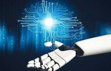 XAI 3D yorumlama fütürist robot teknolojisi geliştirme, yapay zeka yapay zekası ve makine öğrenme konsepti. İnsan hayatının geleceği için küresel robot biyonik bilim araştırması.