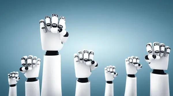Der Humanoide Roboter Xai Illustration Feiert Erfolge Die Durch Den — Stockfoto