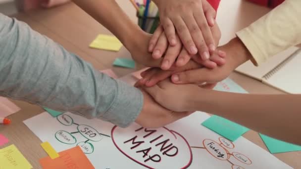 Professional Diversity Business Group Putting Hands Together Showing Unity Teamwork — Stock Video