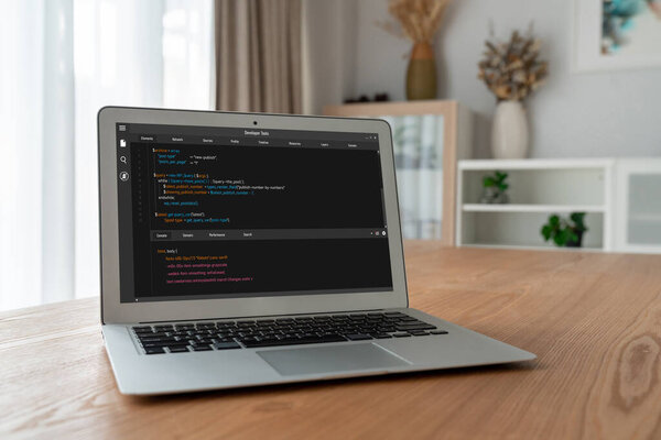 Software development programming on computer screen for modish application and program coding