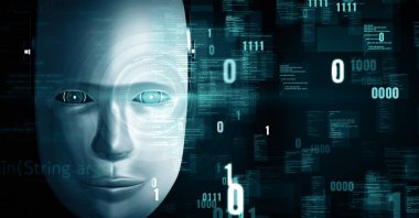 XAI 3d illüstrasyon Futuristik robot yapay zeka insansı yapay zeka programlama kodlama teknolojisi geliştirme ve makine öğrenme kavramı. İnsanlığın geleceği için robot biyonik bilim araştırması