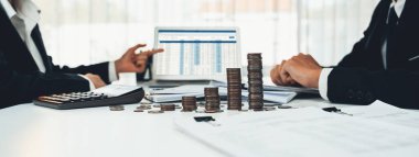 Kurumsal muhasebeci, vergi iadelerini hesaplamak ve maksimuma çıkarmak için dizüstü bilgisayar üzerinde muhasebe yazılımı kullanır ve Panorama 'daki iş yatırım yığını madeni para konseptiyle finansal performansı artırır. Kurnaz.