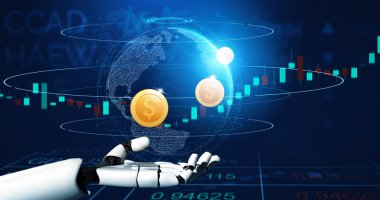 XAI 3D Renching futuristik robot teknolojisi geliştirme, yapay zeka yapay zeka ve makine öğrenme konsepti. İnsan hayatının geleceği için küresel robot biyonik bilim araştırması.