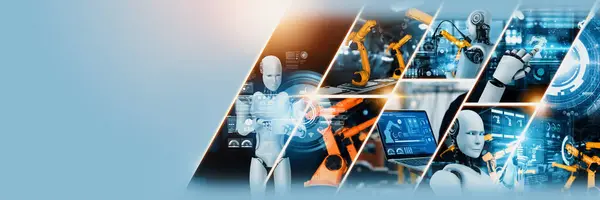 Robot Automatizado Industria Montaje Brazos Robóticos Producción Fábrica Concepto Inteligencia —  Fotos de Stock